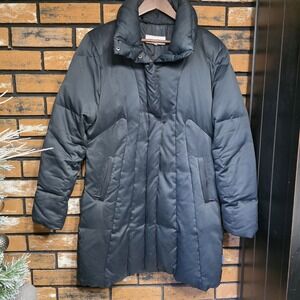 CALVIN KLEIN Black Womens Size Large Long Duck Down Quilted‎ Hooded Puffer Coat